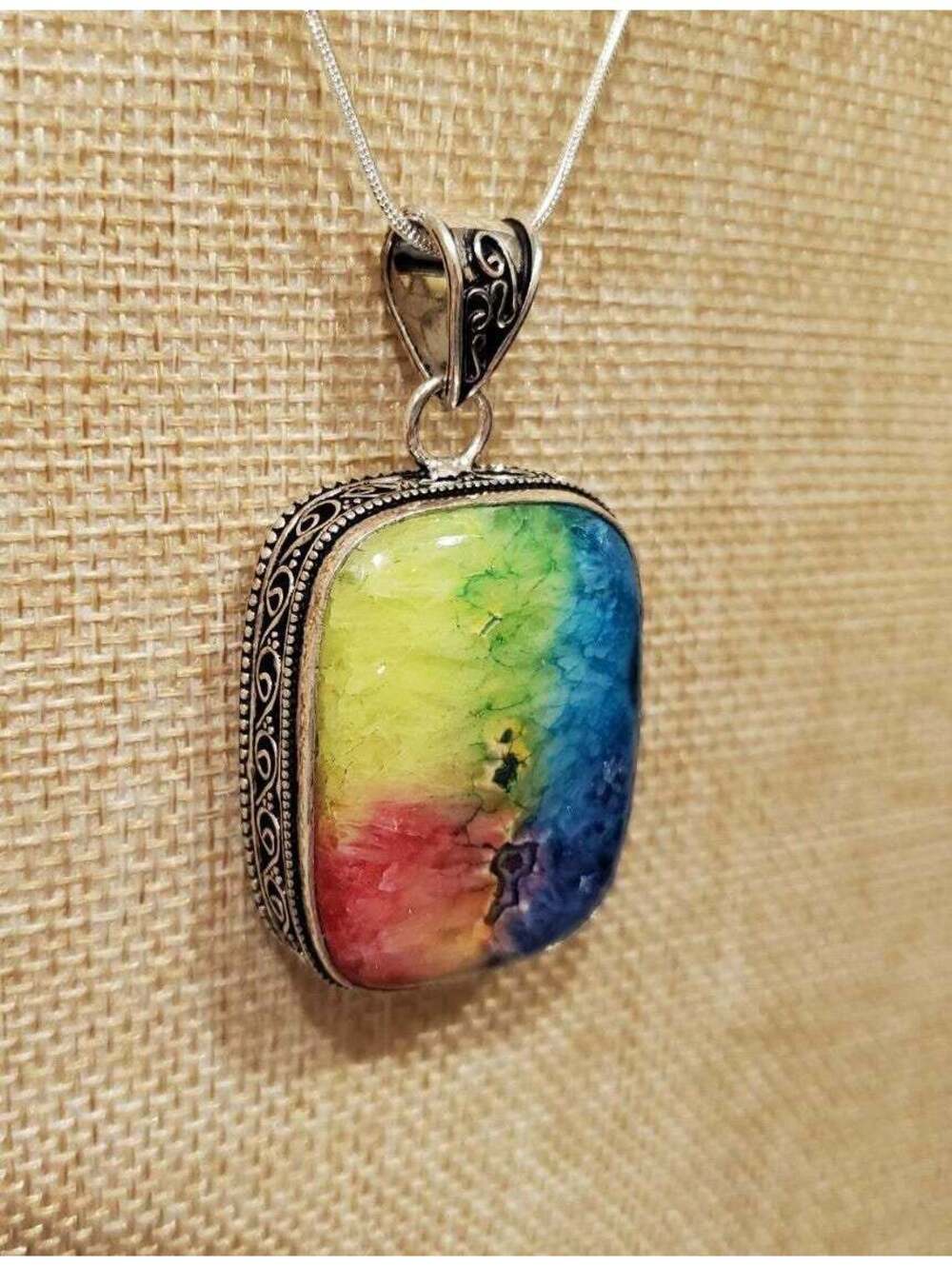925 rainbow solar quartz vintage necklace